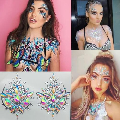 Temporary Tattoo Face Boob Tattoo Sticker Makeup Crystal Tattoos Gems Jewels Adhesive Sticker Glitter Handpicked Festival Party
