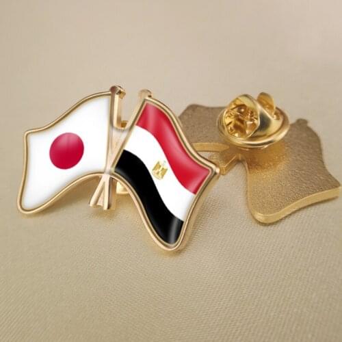 Japan and Egypt Crossed Double Friendship Flags Lapel Pins Brooch Badges