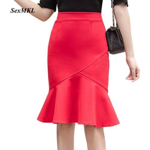 Plus Size Red Sexy Skirt Women 2020 Fashion Winter High Waist Skirts Bodycon Rullfe Office Lady Mermaid Black Skirt Jupe Femme