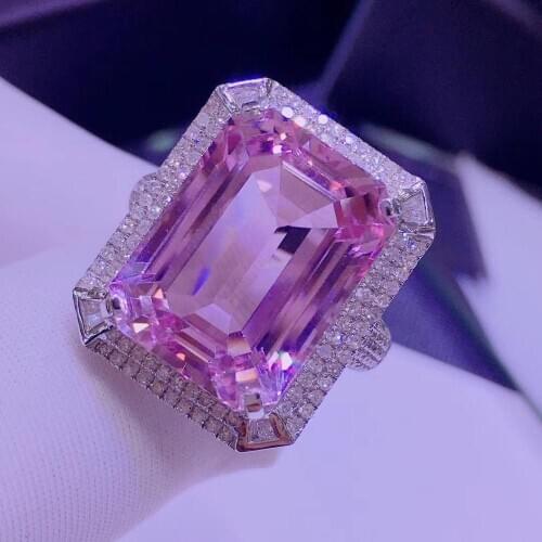 H606 Kunzite Ring Fine Jewelry Solid 18K Gold Nature Clean 17.2ct Kunzite Gemstone Diamond Female Rings for women Fine Ring