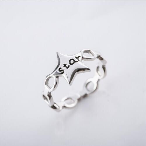 925 Sterling Silver Rings For Women Silver Fine Jewelry Engagement Ring Resizable Star Pentagram Brand Design Hollow Out Top