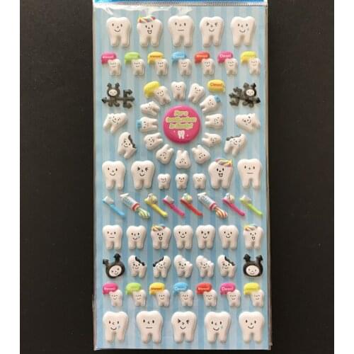 10pcs Dental Cute molar shaped cartoon teeth losing tooth fairy puffy plastic sticker for Dentist dental gift kids scrapbook