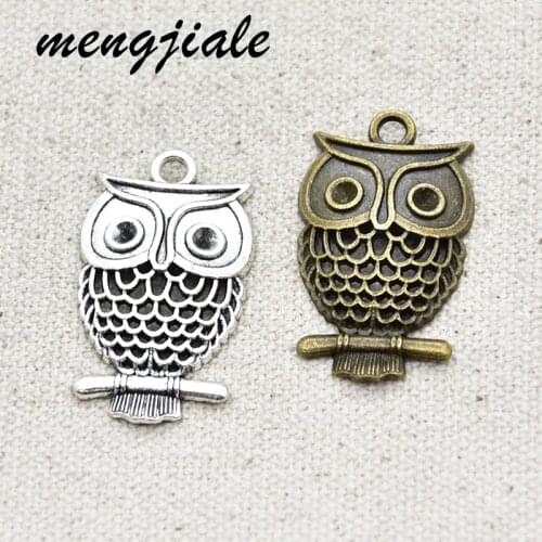 11pcs/lot Antique Silver Tone Owl Charms Pendants Beads For Jewellery Making 33x20mm