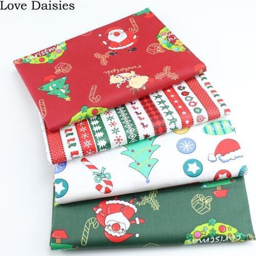 100% Cotton Twill New Dark Red Green White Christmas Santa Claus Pine Bell fabrics for DIY crib cushion handwork Home Decoration