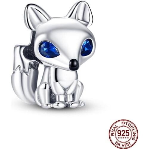 100% 925 Sterling Silver 2020 New Autumn Blue-Eyed Fox Charms Beads Fit Bracelet Original DIY Fine Jewellery For Women Gift