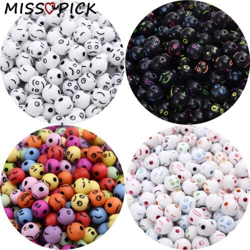100pcs Acrylic Beads Round Shape Cute Facial Expression Loose Spacer Beads for Jewelry Making DIY Bracelet Accessories Wholesale