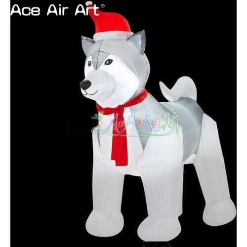 3m L High quality Inflatable Husky with Hat Christmas Dog Lighting for Festival Decoration outdoor