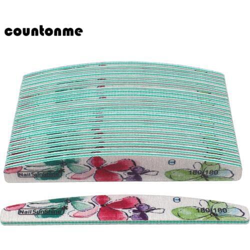 50Pcs Moon Shape Flower Nail Files 180/180 Strong Sandpaper Sanding Buffer Washable Pedicure Manicure Professional Nail Buffer