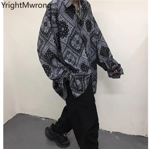 Streetwear Paisley Bandana Harajuku Long Sleeve Loose Shirt Top Woman Man Outfit Blouse Boho Button Up Fall Boyfriend Blusas Tee