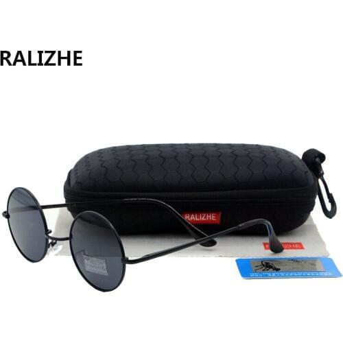 RALIZHE Brand Womens Vintage Polarized Polaroid Sunglasses Designer Round Metal Mens Retro Sun Glasses Black Steampunk Eyewear