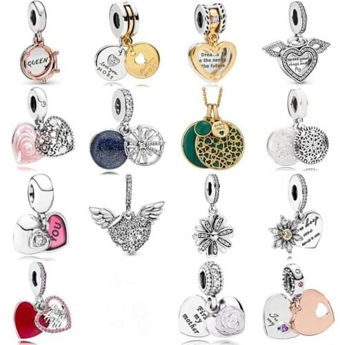 DIY Charm Sparkling Daisy Flower Heart And Angel Wings Daisy Pendant 925 Sterling Silver Beads Fit Pandora Bracelet Jewelry