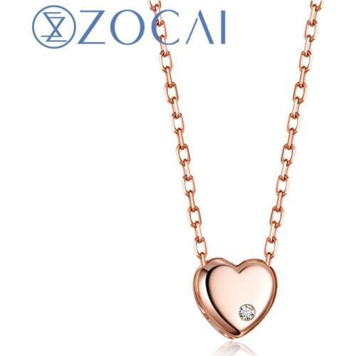ZOCAI Brand Necklace Heart Shape Real 0.01 CT Certified H / SI Diamond Pendant 18K rose Gold (Au750) 925 Silver Chain JBD00367