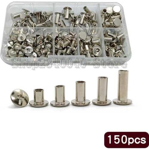 Chicago Screws Assortment Kits 150pcs/set Nickel Plated Snap Rivet Books Butt Screw Kits,Photo Album Binding Screw Assort Kits