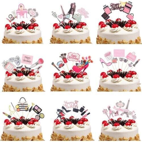 Perfume Lipstick Cake Toppers Flags Butterfly DIY Cupcake Topper Happy Birthday Wedding Bride Party Baby Shower Baking Decor