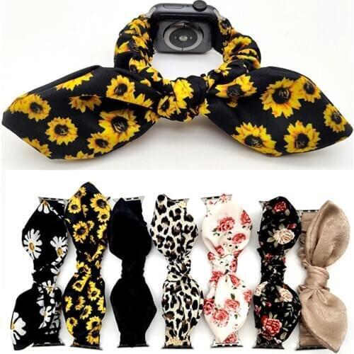 Elastic Fabric Strap for Apple Watch 4 5 6 38mm 42mm 40mm 44mm Flower Fashion Women Girls Scrunchie Replace Band for iWatch 12 3