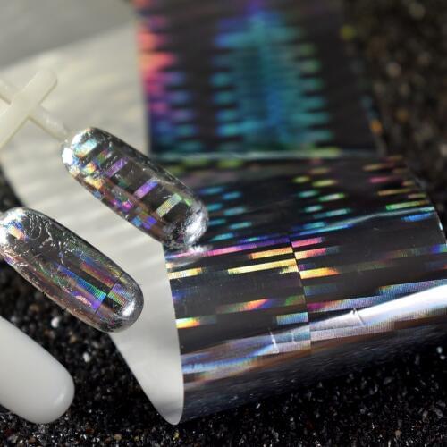 1pc 4*100cm Holo Starry Nail Foil Holographic Silver Grid Sparly Plaid Line Manicure Nail Art Design Transfer Sticker Easy Use