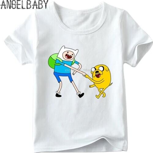 Boys and Girls Cartoon Adventure Time Finn and Jake Design T shirt Kids Summer White Tops Children Funny T-shirt,HKP5200
