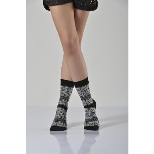Idilfashion Women Carpet Pattern Socket Socks-Black-B-ART015 (3'LÜ PACKAGE)