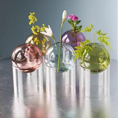 Innovative And Beautiful Transparent Colored Glass Small Decorative Vase Simple And High-end Home Decoration Bottle Combination