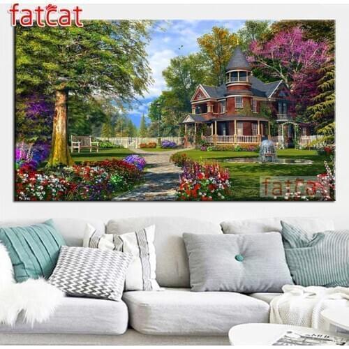 FATCAT Garden villa scenery Large 5D Diy Diamond Painting Full square round drill Diamond Embroidery Mosaic Art Decor AE2412