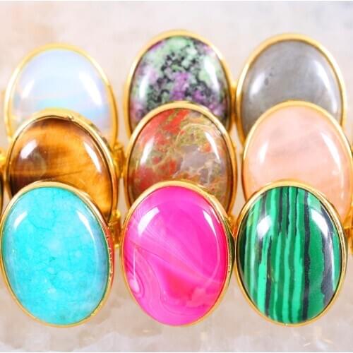 Finger Ring Jewelry For Women Gift Natural Stone Bead Crystal Green Aventurine Rose Gold Ring Adjustable
