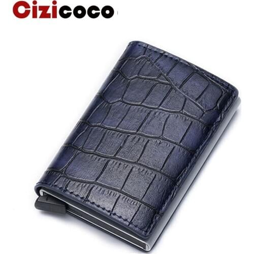 RFID Aluminium Credit Card Holder Male Card Holder 2019 Newest Metal Leather Wallet Antitheft Men Automatic Card Case