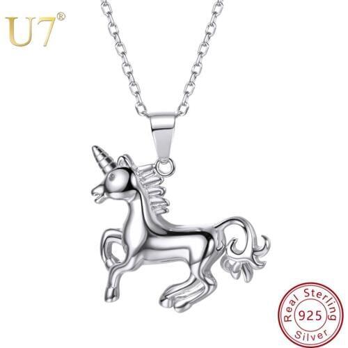 U7 100% 925 Sterling Silver Horse Running Animal Pendant & Chain 2018 Valentines Day Gift Women Jewelry Necklace SC39