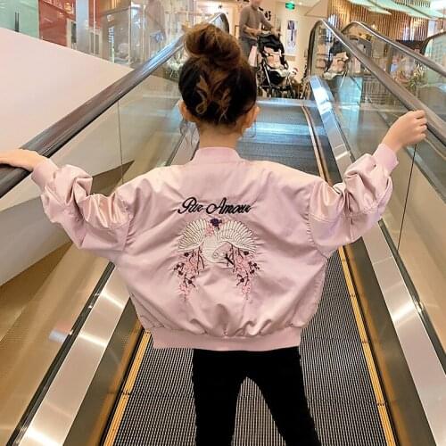 GirlS Coat Spring New Style Big Boy Korean-style Embroidered Baseball Uniform Children Spring Clothing