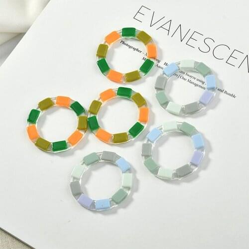 Min order 20pcs/lot color rectangle handmade splicing geometry rounds shape resin ring beads diy jewelry earring accessory