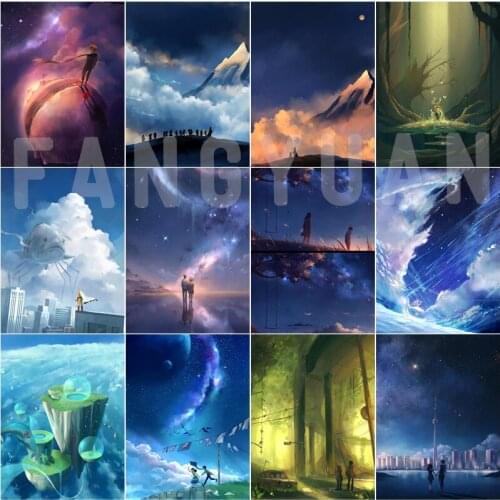 Cartoon Anime Scenery 5D Diy Diamond Painting Full Square Round Diamond Embroidery Mosaic Wall Art Pictures Home Decor Gift