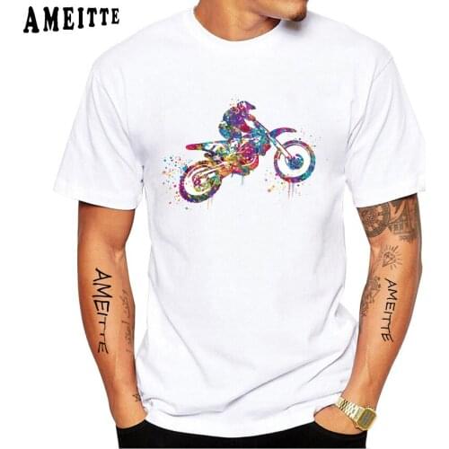 Dirt Bike Mountain Biker Biking Stunt Racing Bike Extreme Sport Print T-Shirt Men Acrobatic Bicycle Sports Art White Hipster Tee