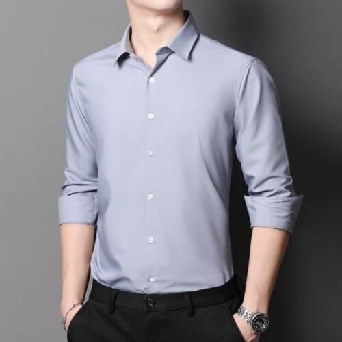 2021 new mens high-end business casual long-sleeved shirts men formal dresses Slim solid color shirts office brand shirts male