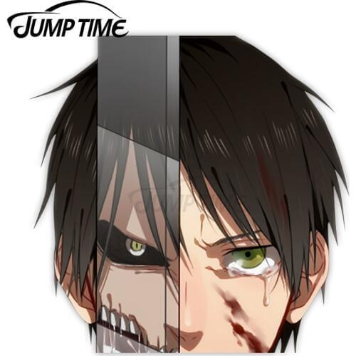 Jump Time Attack On Titan Anime Peeking Sticker Window Car Truck Art Vinyl Decal 13cm