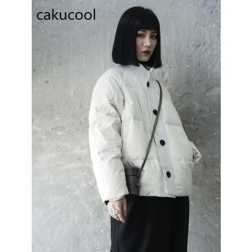 Cakucool Fashion New Winter Parka Women Slim Loose Short Coats Japanese sthetics Minimal White Coat Parkas Female
