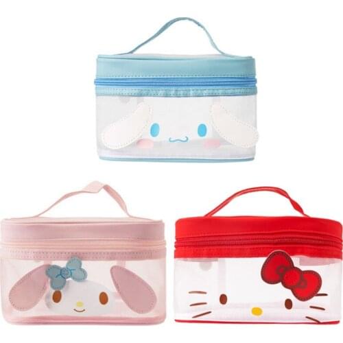 New Kawaii Anime Cat Rabbit Dog Girls Kids Woman Transparent Net yarn Make up Storage Cosmetic Bags Cases Handbags For Children