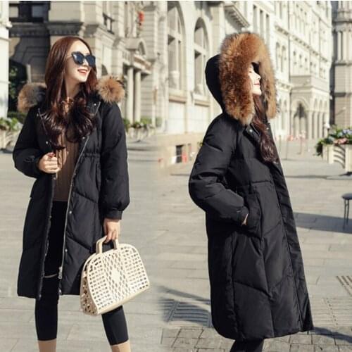 Winter new style hooded warm long lady duck down jacket female loose popular Korean coats fashion waist thickened women jackets