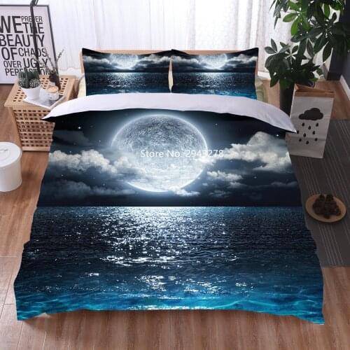 New 3D-printed Waves and Moon Pattern Bedding Set Down Duvet Cover Pillowcase Adult Children Bedroom Decoration Colorful Print