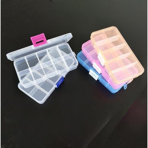 Wholesale Hot Sale Colorful 10 Compartments Jewelry Beads Container Storage boxes 10 Grids Plastic Box W9134