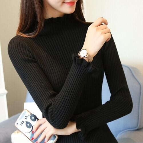 2019 Autumn Winter Womens Sweaters Fashion Slim Inside Bottoming Shirt Long-sleeved Thick Casual Short Sweater Female M089