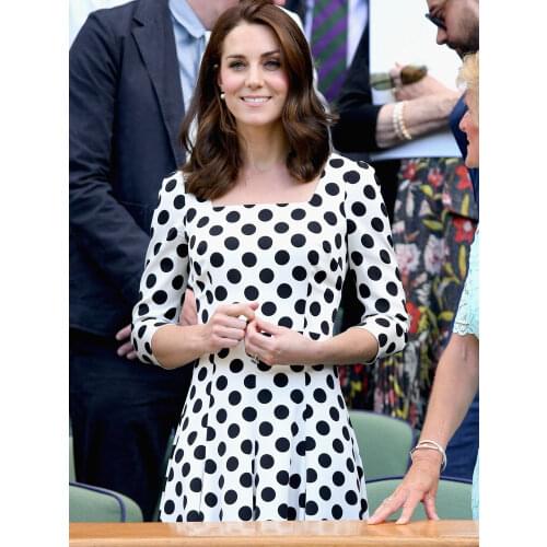 Kate Middleton Fashion 2021 Spring Autumn New Womens High Quality Vintage Elegant Chic Patchwork Dot Party Casual Office Dress
