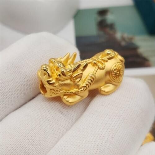 Pure 24K Yellow Gold Pendant 3D Luck Pixiu Bead Pendant / 0.9-1.1g / 17x8mm / Stamp 999