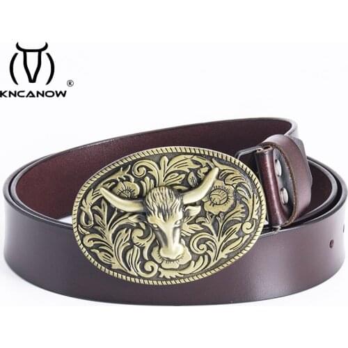 Mens Genuine Leather Belt Retail Cowboy 3d Tau Bull Bronze Alloy Belt Buckle Man And Woman Fashion Jeans Accessories Gift Strap
