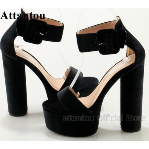 Concise Desiger Suede Leather Thick Waterproof Platform Round Heel High Heel Sandals Woman Buckle Straps Block Heeled Sandals