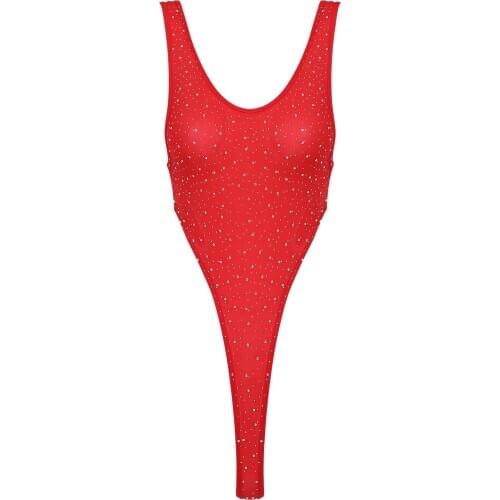 Sexy Womens Lingerie Bodysuits Babydoll Sleeveless Rhinestone Bodysuit High Cut Teddies Bodystocking Summer Swimsuit for Parties
