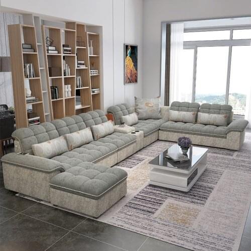 Modern simple large and small house type fabric sofa, living room, multi person corner furniture, combination of atmospheric