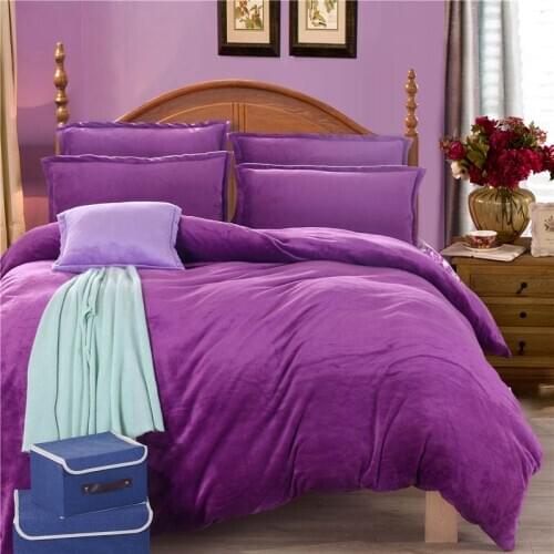 Thick Winter Warm Flannel 4pcs Solid Printed Bedding Set Suit Bed Sheet/Duvet Cover/Pillowcase Twin/Queen Free Shipping