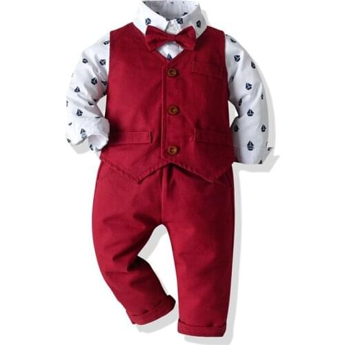 Top and Top Boys Gentleman Clothing Set Cotton Long Sleeve Bowtie Shirt+Waistcoat+Pants 3Pcs Suit Kids Boy Casual Clothes Set