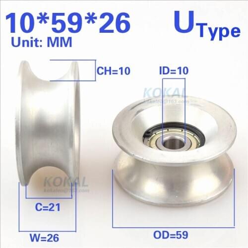 [U1059-26]Free Shipping 2pcs high loading aluminum AL injection mold machine bearing roller wheel 10*59*26mm 1059U pulley
