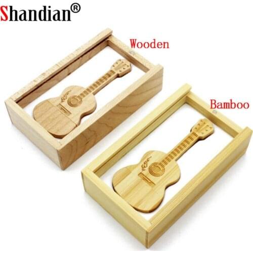 SHANDIAN free custom logo natural wooden guitar+gift box pendrive 4GB 16GB 32GB 64GB guitars usb flash drive memory stick gifts