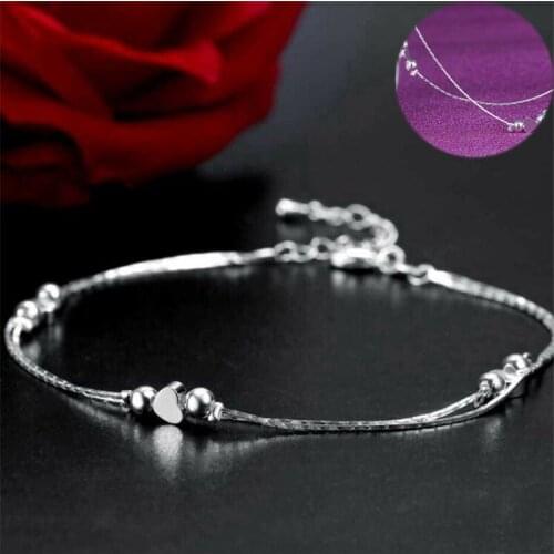 Ankle 925 Silver Bracelet Women Heart Beach Chain Foot Jewelry